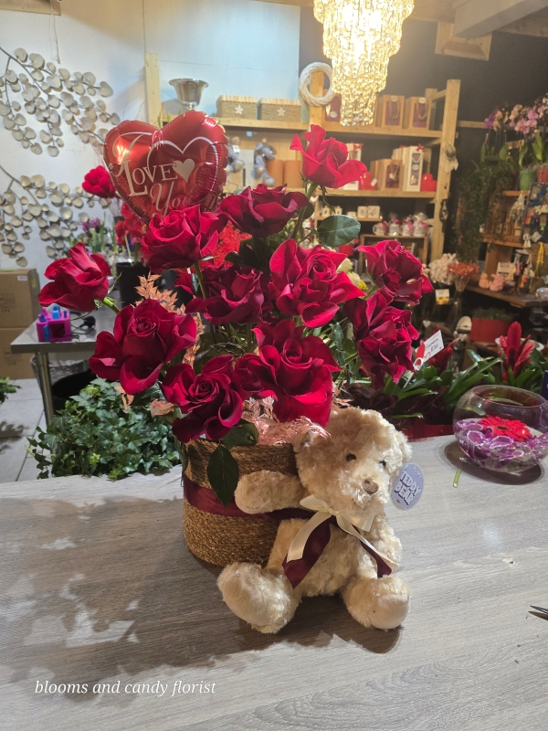 New design, Instagram look Valentine's Roses with teddy and balloon made by florist in Bromley, Kent