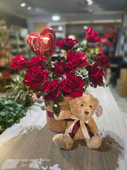 New design, Instagram look Valentine's Roses with teddy and balloon made by florist in Bromley, Kent