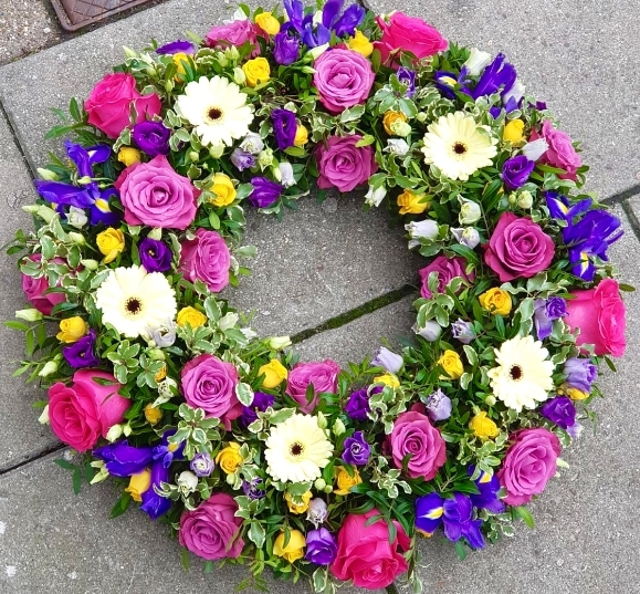 mixed flowers funeral wreath