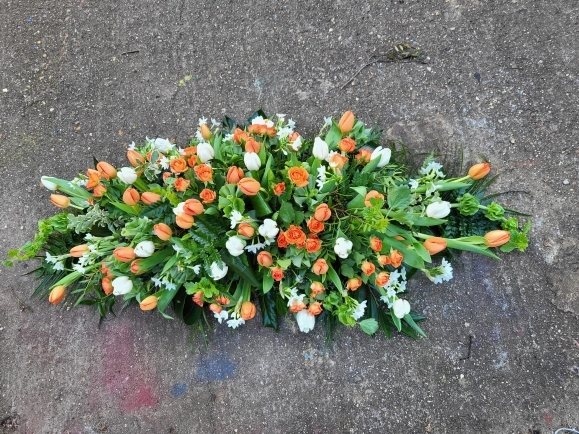 Irish themed coffin funeral flowers made by florist in Hayes, Bromley, Kent for free local delivery in BR CR SE25 TN16 SE6 SE9 SE12 post codes